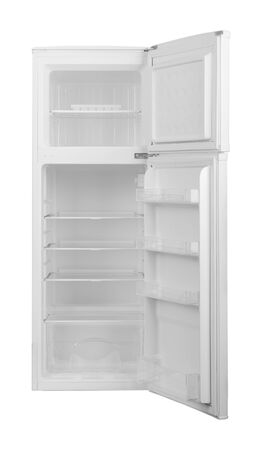 New Refrigerator Isolated on White Background. Modern Kitchen and Domestic Major Appliancesの写真素材