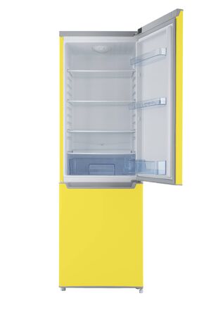 New yellow refrigerator Isolated on White Background. Modern Kitchen and Domestic Major Appliancesの写真素材