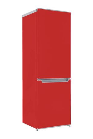 New red refrigerator Isolated on White Background. Modern Kitchen and Domestic Major Appliancesの写真素材