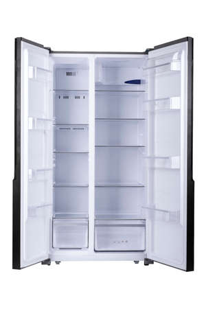 New Refrigerator Isolated on White Background. Modern Kitchen and Domestic Major Appliancesの写真素材