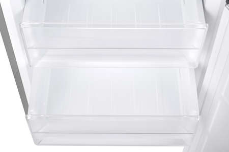 New Refrigerator Isolated on White Background. Modern Kitchen and Domestic Major Appliancesの写真素材