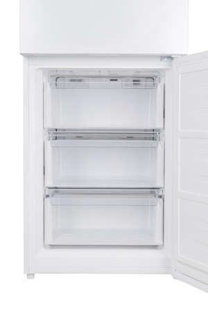 New Refrigerator Isolated on White Background. Modern Kitchen and Domestic Major Appliancesの写真素材