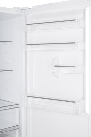 New Refrigerator Isolated on White Background. Modern Kitchen and Domestic Major Appliancesの写真素材