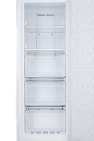 New Refrigerator Isolated on White Background. Modern Kitchen and Domestic Major Appliancesの写真素材