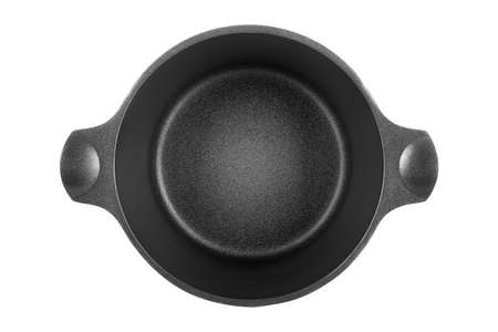 Bright colorful home cookware for cooking different dishes on the stove. Isolated on white backgroundの写真素材