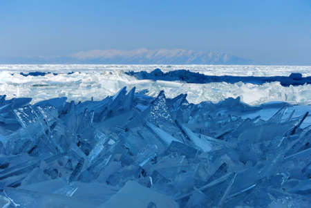 Splinters of broken ice on the Lake Baikal, Russiaの写真素材