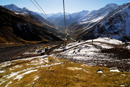 Azau valley view in Caucasian Mountains.Captured from the cable car.の写真素材