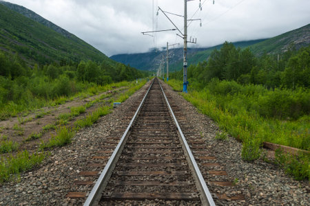 Single-gauge electrified railroad in Siberia. Baikal-Amur Mainline. Russia.の写真素材