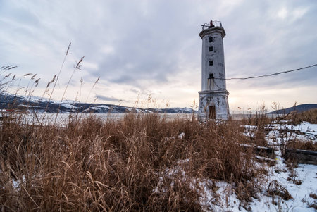 Lighthouse in the evening light. Northern pacific coast viewの写真素材