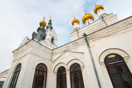 Walls, towers and cupolas of old Orthodox cathedralの写真素材