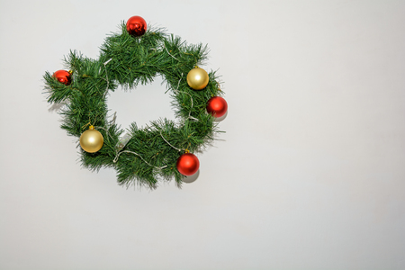 Christmas wreath of cones and apples, New Years decorations.の写真素材