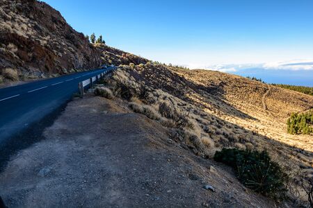 mountain road. Trek through Las Canadas National park, Pico del Teide, Tenerifeの写真素材