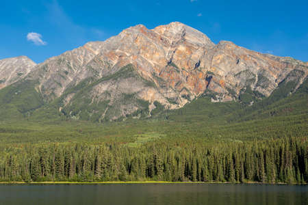 mountain like a pyramid. Pyramid Mountain, Jasper National Park, Canada.の写真素材