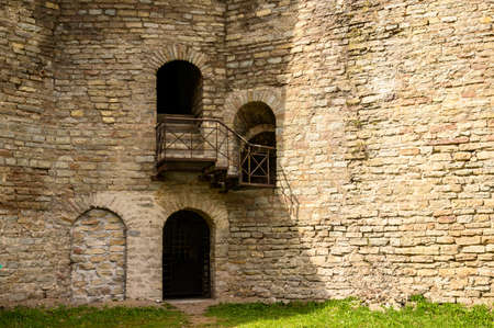 fabulous stairs on the castle wall. Ivangorod fortress. Old fortress walls. Historical sites. old fortress walls.の写真素材
