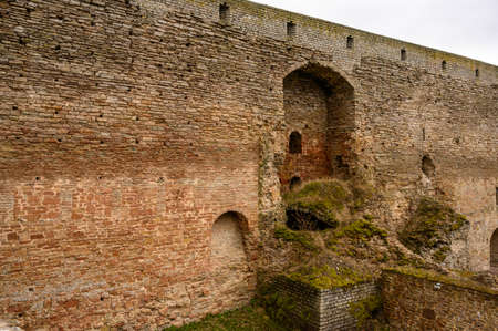 Ivangorod fortress. Old fortress walls. Historical sites. old fortress walls. Tower towers and old...