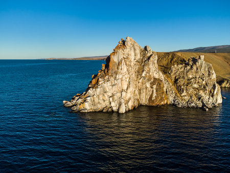 Shamanka Rock. Lake Baikal at Olkhon Island. the village of Khuzhirの写真素材