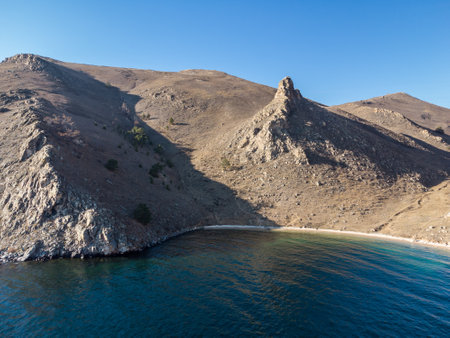 Lake Baikal. Angel Rock. bay at the cliff. Warm autumn days.の写真素材