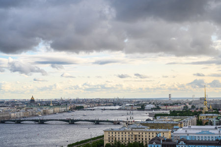 St. Petersburg from the roof, the Palace Bridge and the Neva Riverの写真素材
