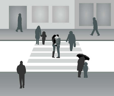 The loving couple costs in the middle of city streetのイラスト素材