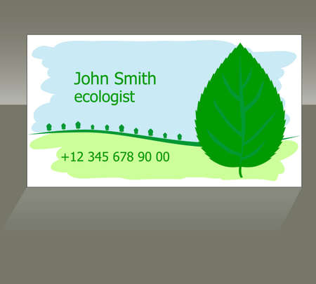 the business card with symbols of green environment: a leaf and treesのイラスト素材
