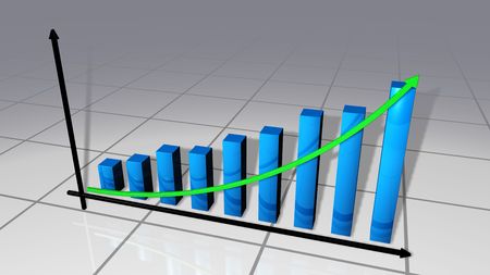 Bars and curve business chart that go up