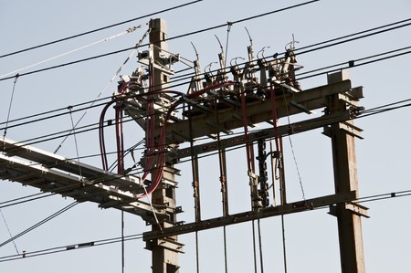Big electrical connection system with many cablesの写真素材