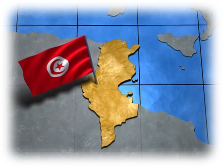 Tunisia country with its flag on a white edgeの写真素材