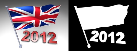 2012 design and Britain flag on a pole with alpha channel