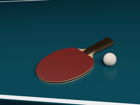 One Racket on the red side with a Ball on a Table Tennis without any brandの写真素材