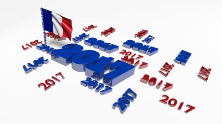 Many 2017 designs with French flag in the wind on a white backgroundの写真素材