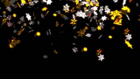 Big and Sharp Golden and Silver Six Branchs Stars with a black backgroundの写真素材