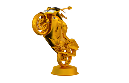 Sport Motorbike Golden Trophy with a White Backgroundの写真素材