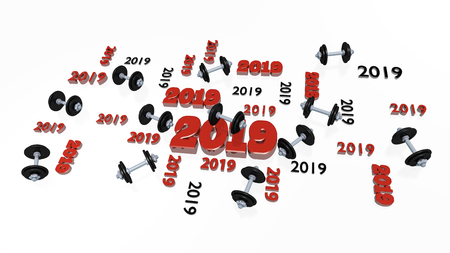 Several Dumbbell 2019 Designs with Some Dumbbells on a White Backgroundの写真素材