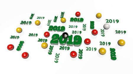 Several Billiard 8 Ball 2019 Designs with Some Balls on a White Backgroundの写真素材