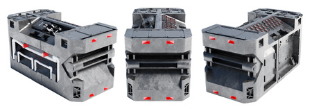 Back View with Two other Views of a Technical Sci-Fi Box like a Power Container on a white...