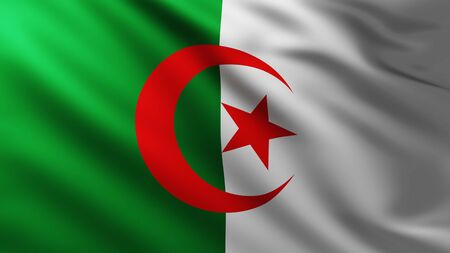 Large Algerian Flag background in the wind with wave patternsの写真素材
