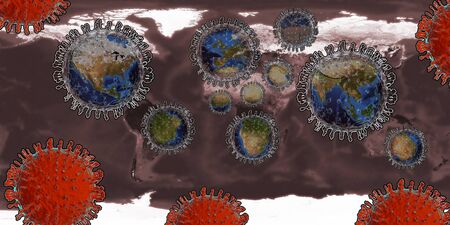 Lots of Coronavirus focused on Earth map with main pandemic clustersの写真素材