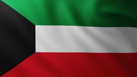 Large Flag of Kuwait fullscreen background in the wind with wave patternsの写真素材