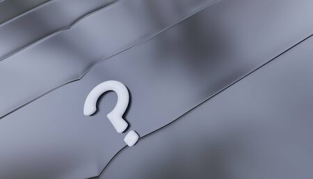 One White Question Mark put on a Grey Metallic surface with small hard waves and soft shadow...