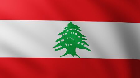 Large Flag of Lebanon fullscreen background in the wind with wave patternsの写真素材