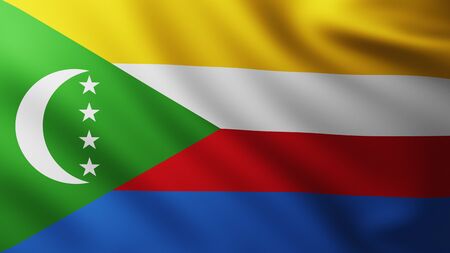 Large Flag of Comores fullscreen background in the wind with wave patterns