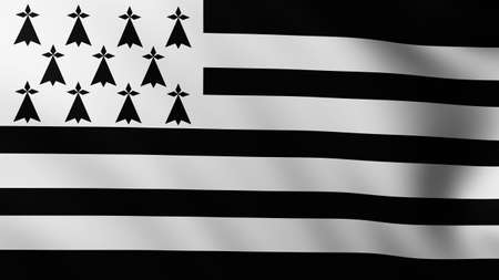 Large Flag of Brittany region fullscreen background in the wind with wave patternsの写真素材