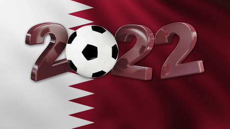 Football 2022 Red Design with a Qatar Flag in Background
