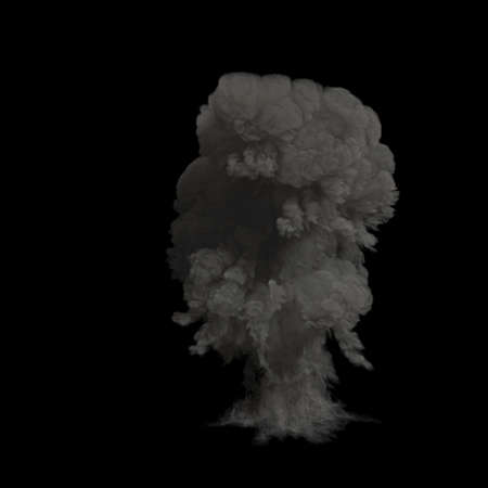 Tall Explosion Smoke Dark Dense and Gray with a black backgroundの写真素材