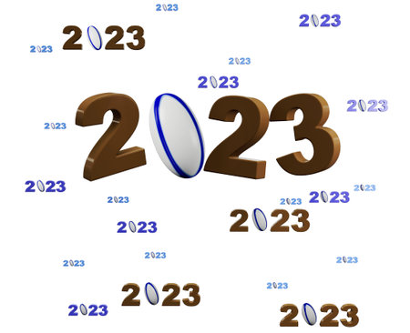 Many Rugby 2023 Designs with many Balls on a White Background