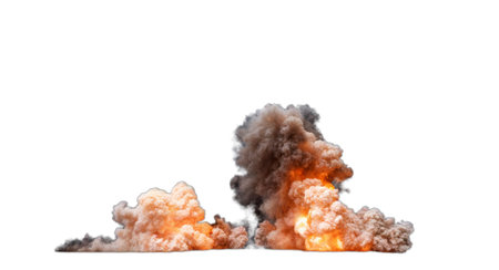 Two Isolated explosions or blasts with a significant amount of thick gray smoke rising into the air...
