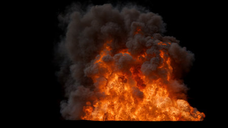 Massive intense Oil Fire with thick dark Smoke rising above it and Bright Fiery Flames in the center...