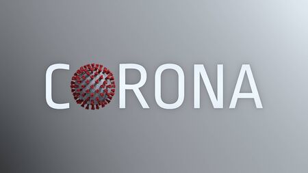 Coronavirus 3D medical illustration and text graphic, white text on gray backgroundの写真素材