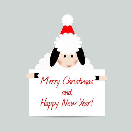 Christmas sheep with paper greeting cardのイラスト素材