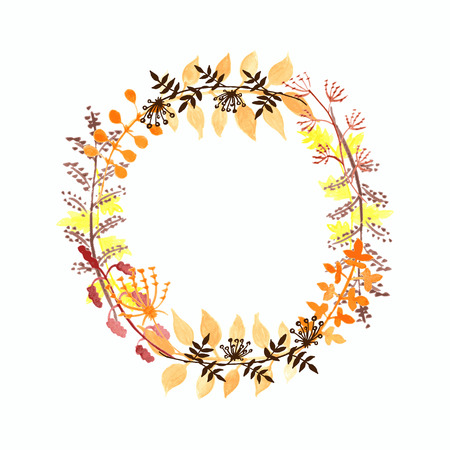 Hand drawn watercolor round floral frame with space to your textのイラスト素材